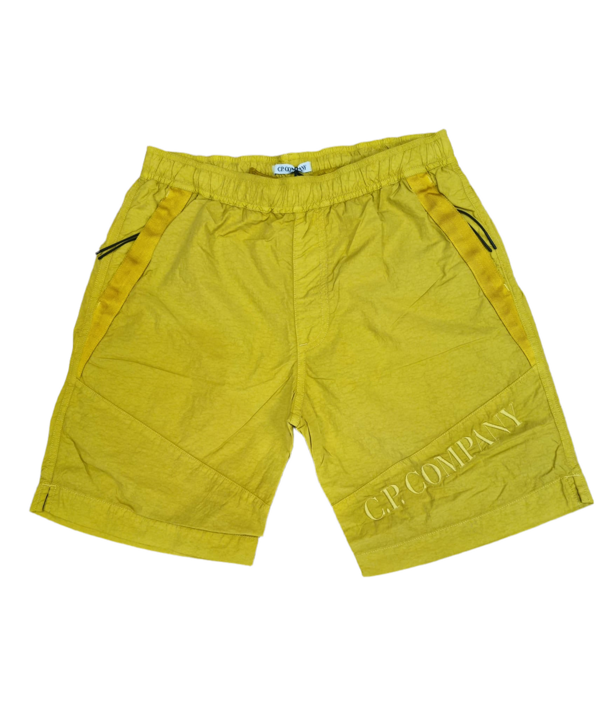 Cp Company Flatt Nylon Embroidered Logo Swim Shorts In Golden Nugget