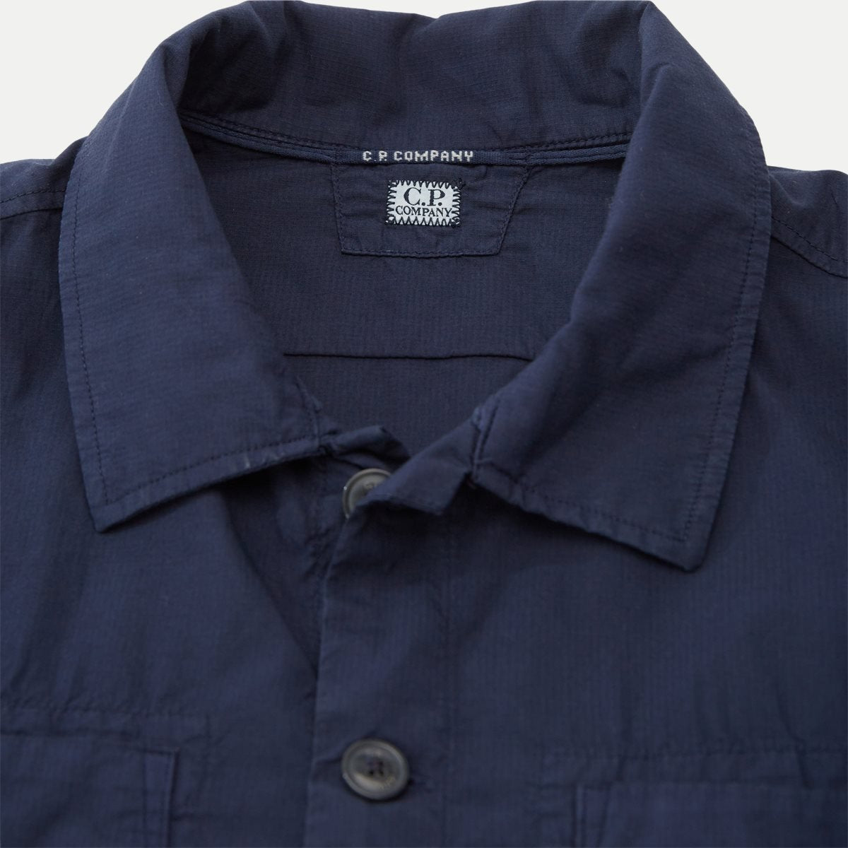 Cp Company Rip-Stop Embroidered Logo Short Sleeve Shirt in Navy