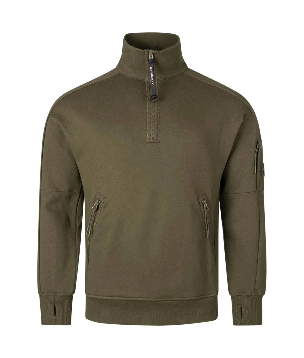 Cp Company 16cm Diagonal Raised Quarter Zip Lens Sweatshirt In Ivy Green