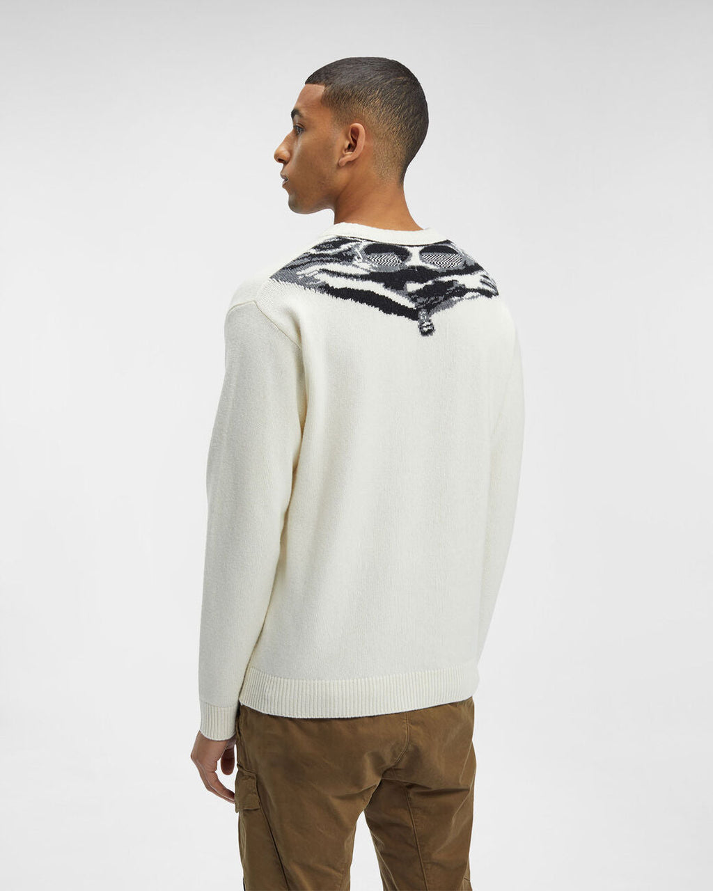 Lambswool Jacquard Goggle Knit Gauze White