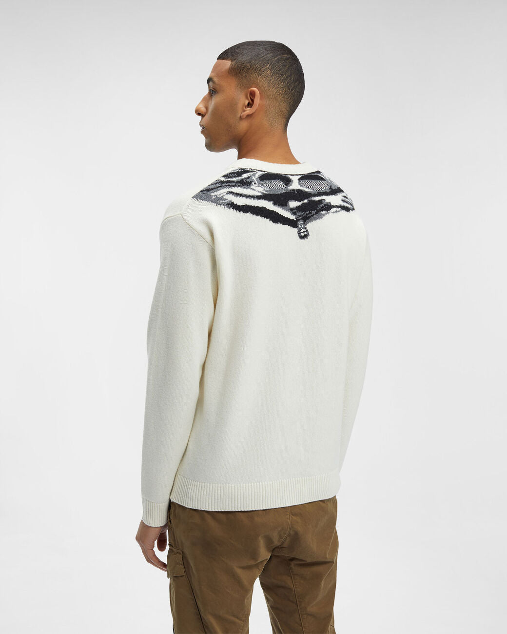Lambswool Jacquard Goggle Knit Gauze White