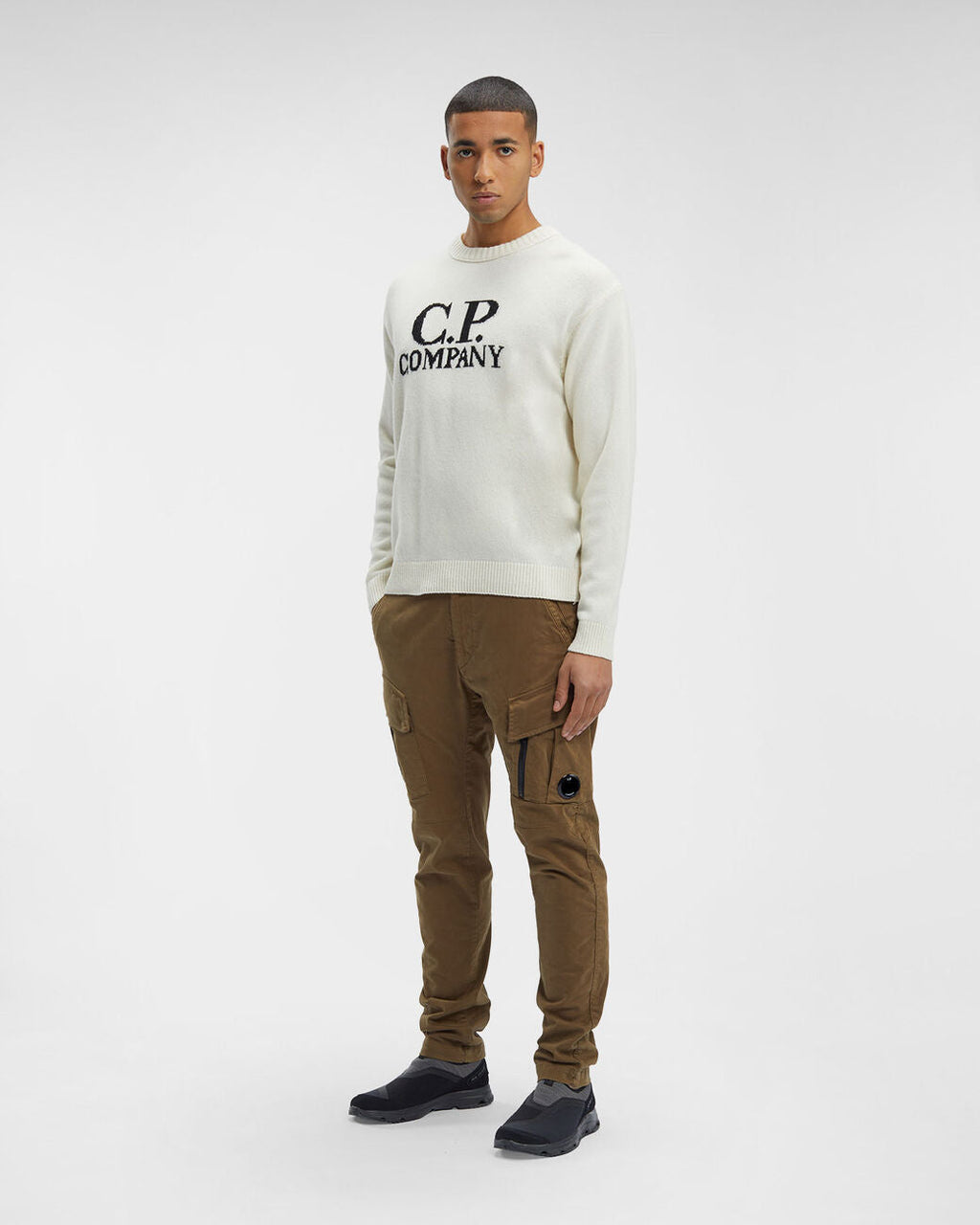 Lambswool Jacquard Goggle Knit Gauze White