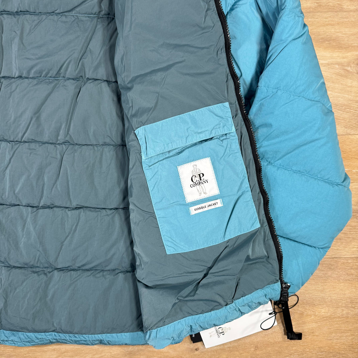 C.P. Company Chrome-R Goggle Down Jacket in Aegean Blue