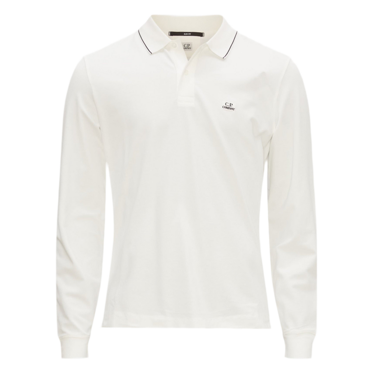 Cp Company 070A Slim Fit Long Sleeve Stretch Piquet Polo Shirt in White