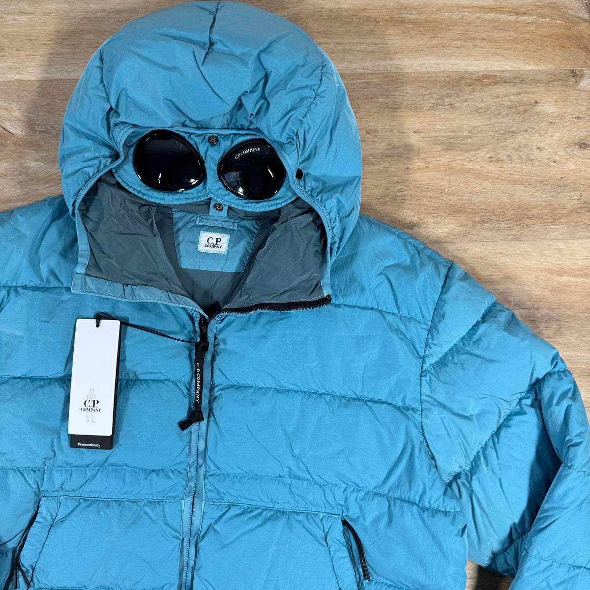 C.P. Company Chrome-R Goggle Down Jacket in Aegean Blue