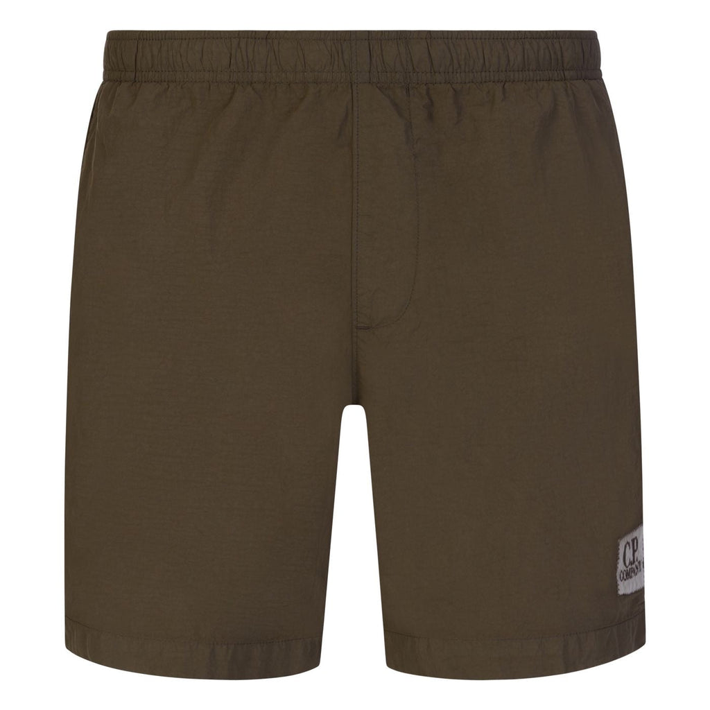 Cp Company Flatt Nylon Stitch Logo Swim Shorts in Ivy Green