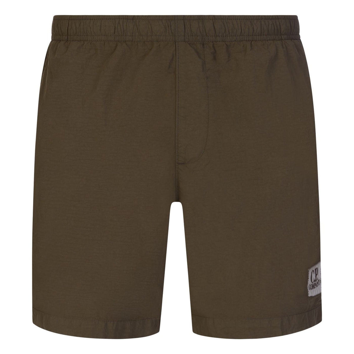 Cp Company Flatt Nylon Stitch Logo Swim Shorts in Ivy Green