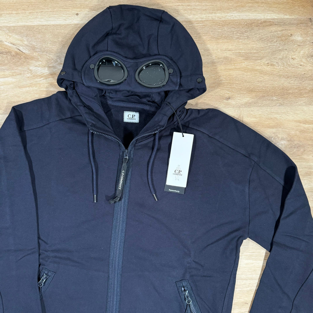 C.P. Company Diagonal Raised Fleece Goggle Hoodie in Navy