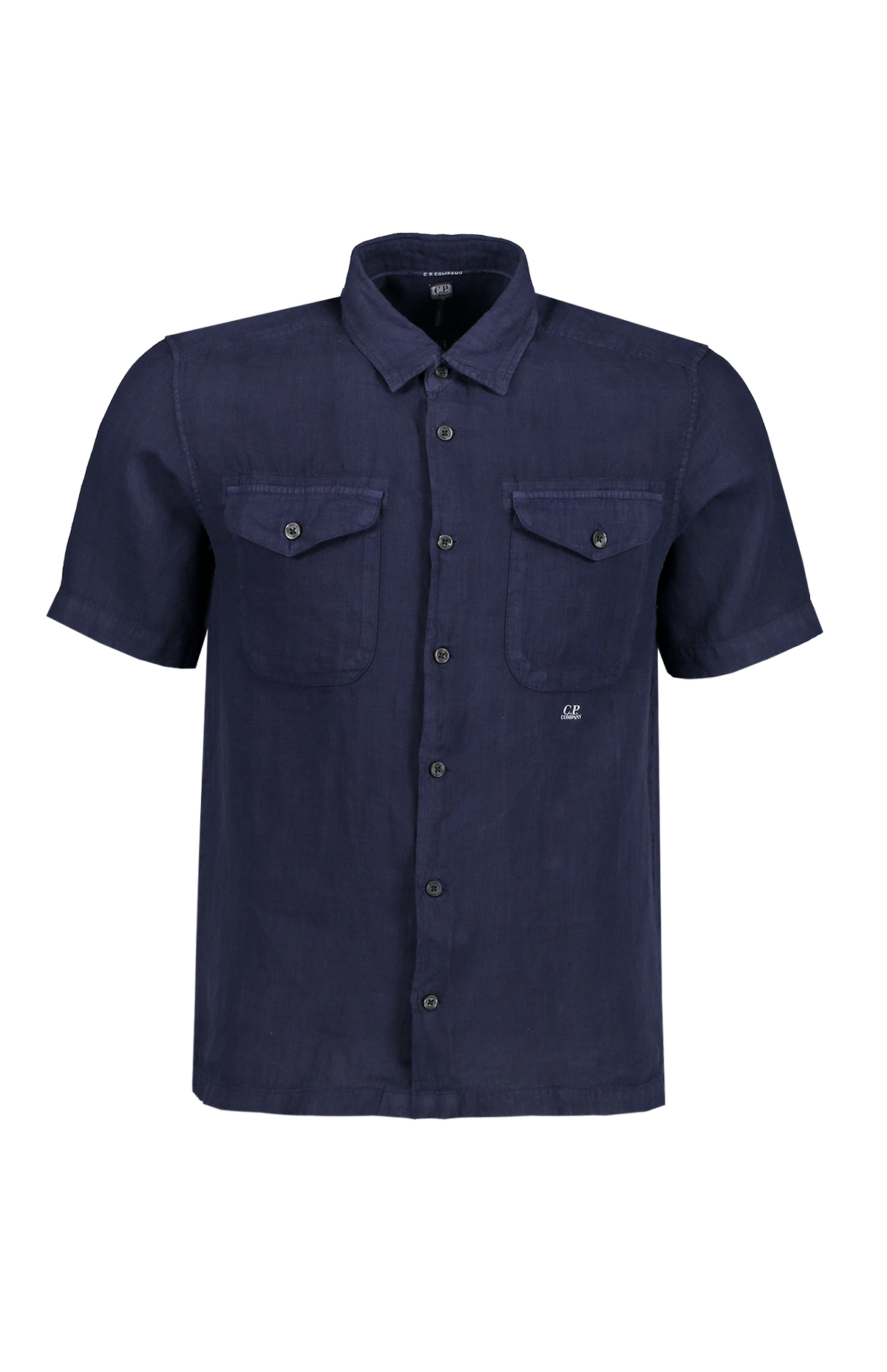 Cp Company Short Sleeve Logo Linen Shirt In Medieval Blue