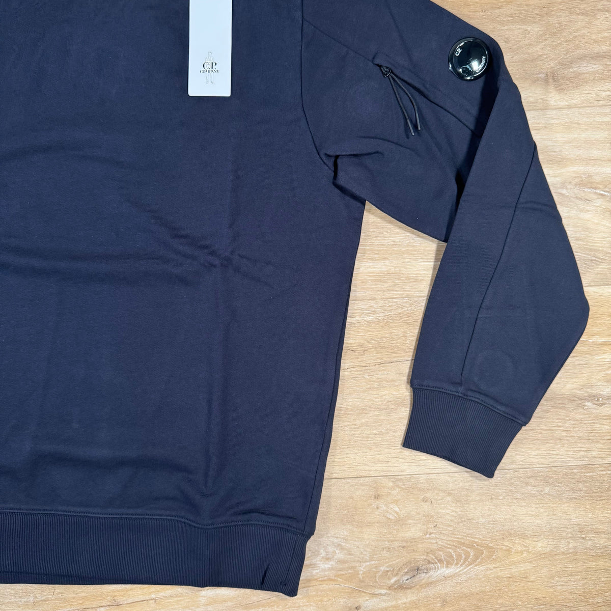 C.P. Company Diagonal Raised Fleece Crewneck Lens Sweatshirt in Navy