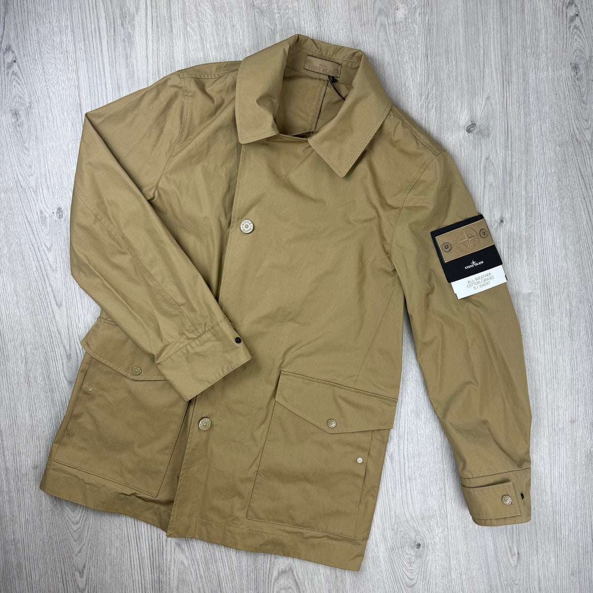Stone Island Ghost Canvas Pea Coat - Dark Beige