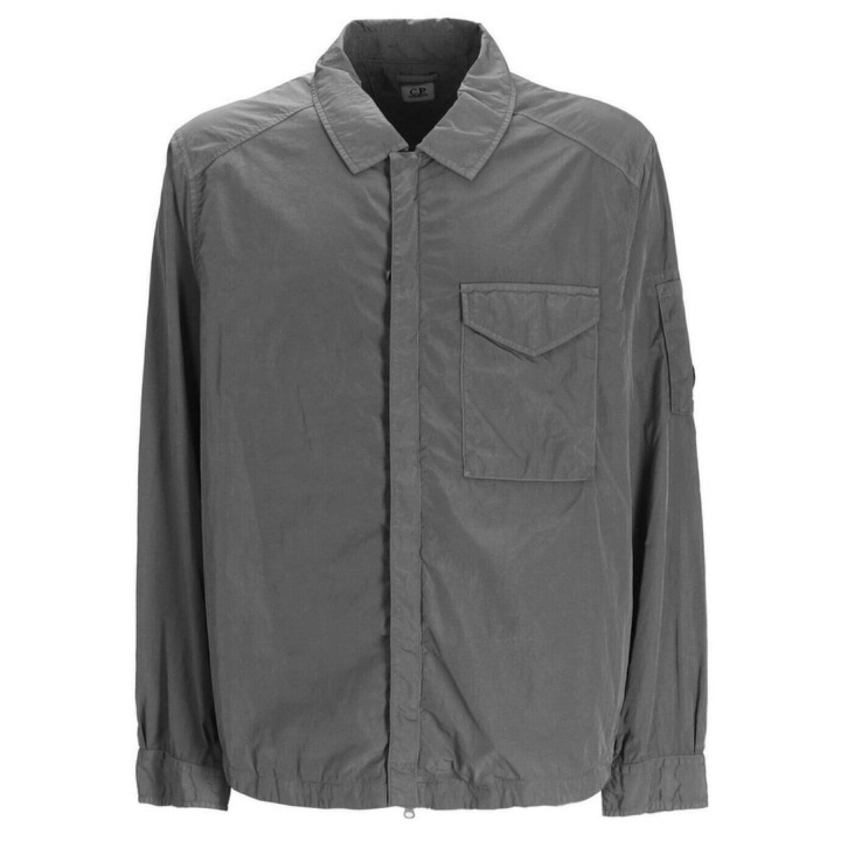 Cp Company 095A Chrome-R Full Zip Overshirt in Smoked Pearl with Certilogo