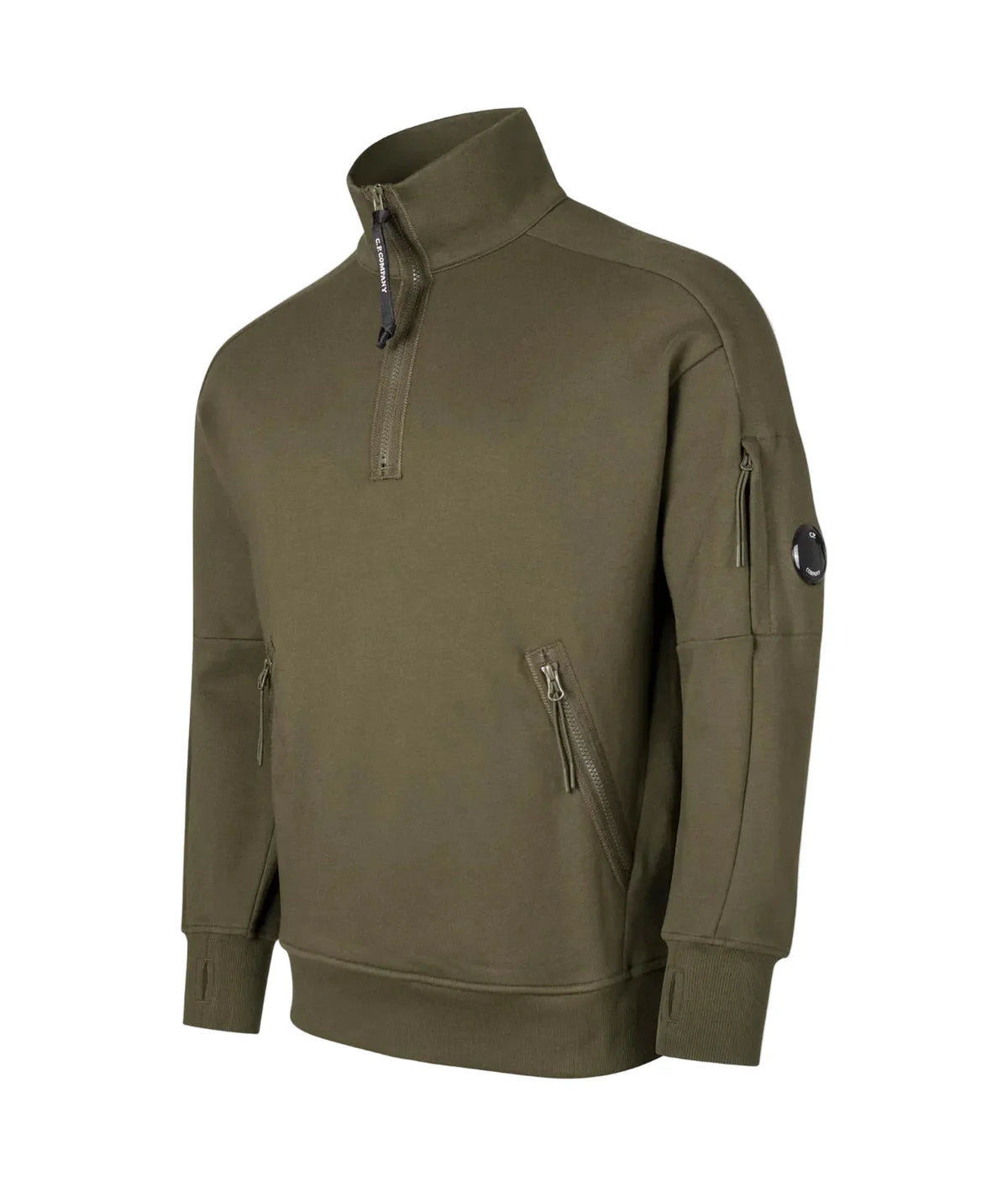 Cp Company 16cm Diagonal Raised Quarter Zip Lens Sweatshirt In Ivy Green