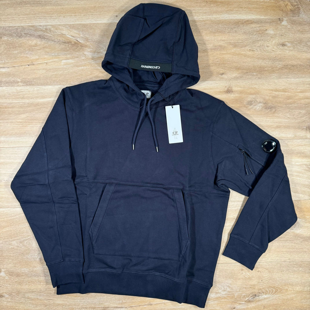 C.P. Company Diagonal Raised Fleece Lens Hoodie in Navy