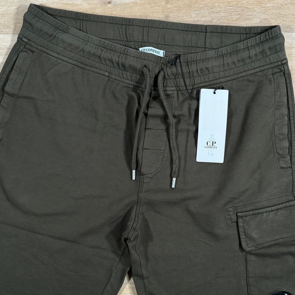 C.P. Company Light Fleece Cargo Lens Shorts in Ivy Green
