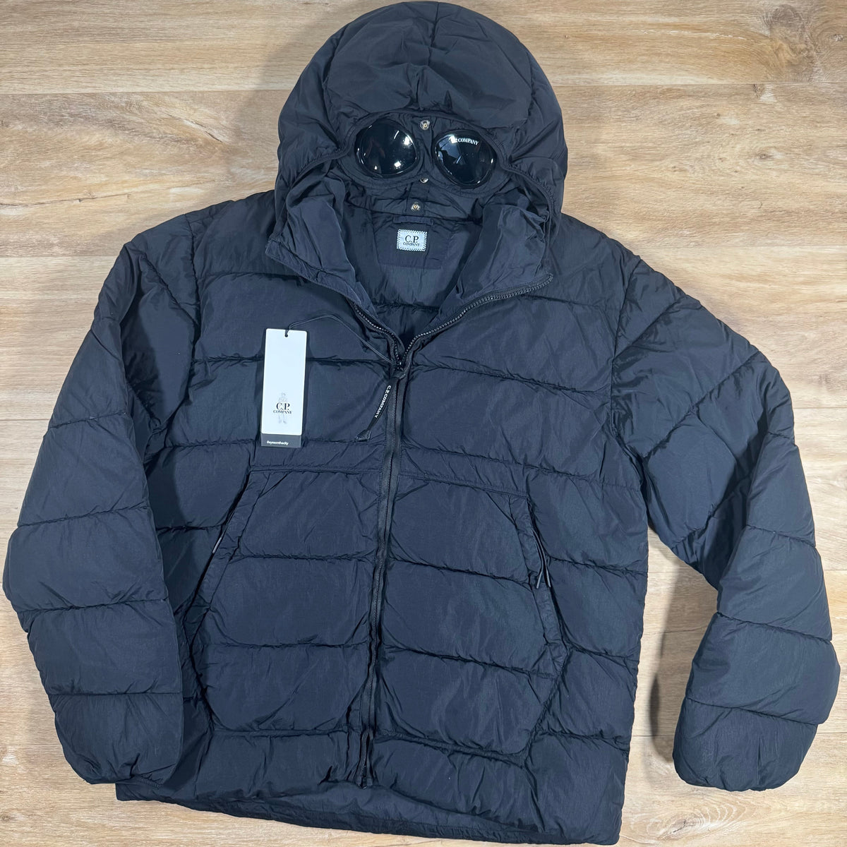 C.P. Company Chrome-R Goggle Down Jacket in Navy