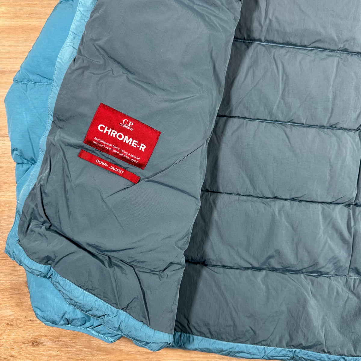 C.P. Company Chrome-R Goggle Down Jacket in Aegean Blue