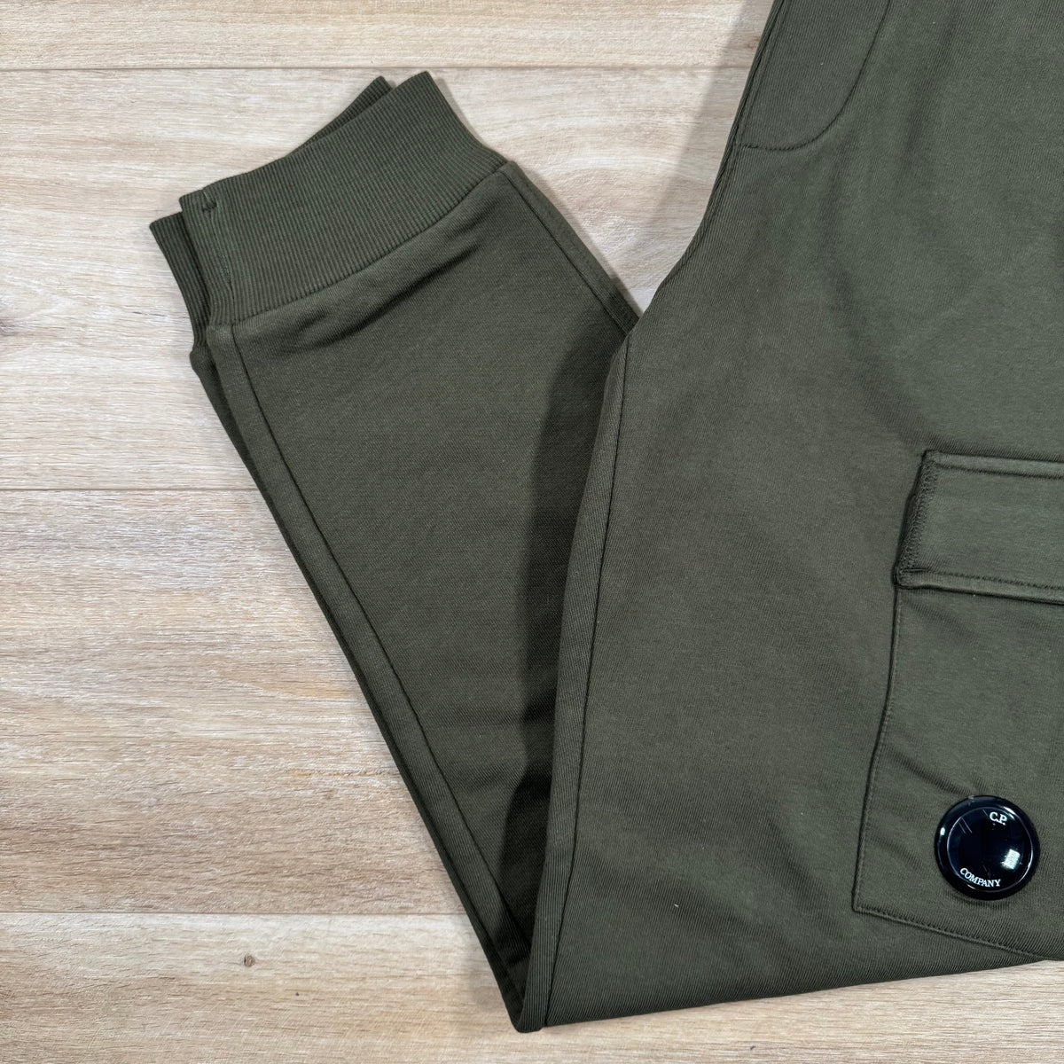 C.P. Company Diagonal Raised Fleece Lens Sweatpants in Ivy Green