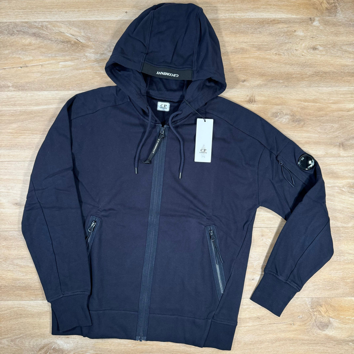C.P. Company Diagonal Raised Zipped Lens Hoodie in Navy