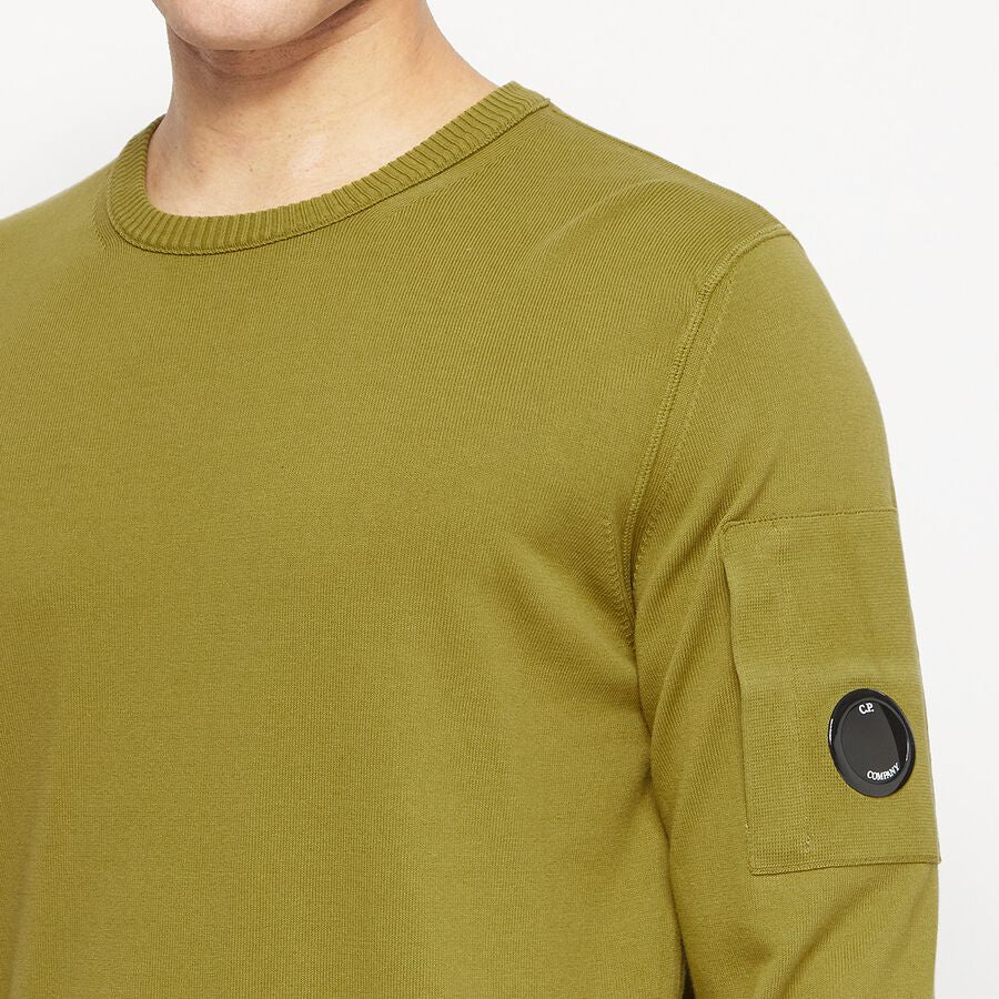 Cp Company Cotton Crepe Lens Knitted Sweatshirt in Green Moss