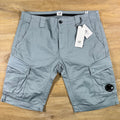 C.P. Company Stretch Sateen Cargo Lens Shorts in Silver Blue