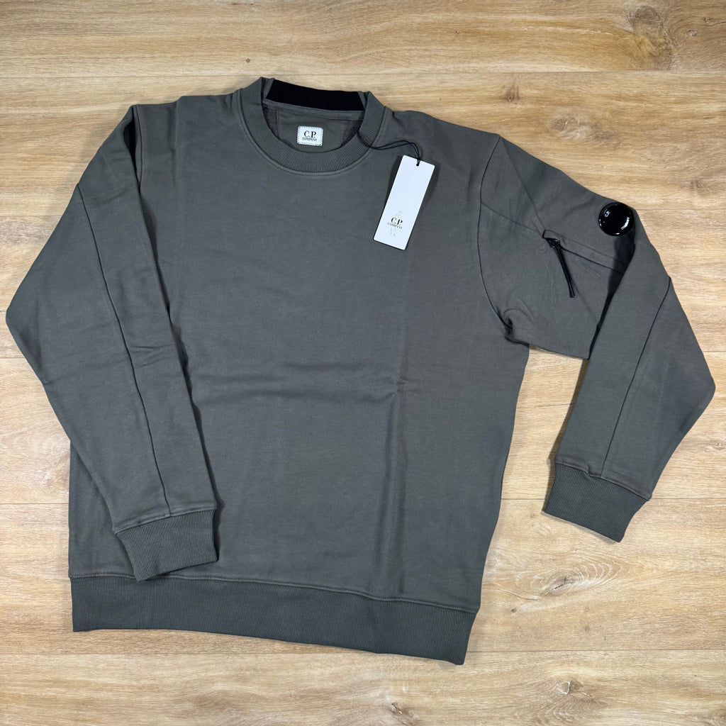 C.P. Company Diagonal Raised Fleece Crewneck Lens Sweatshirt in Gunmetal - Grey