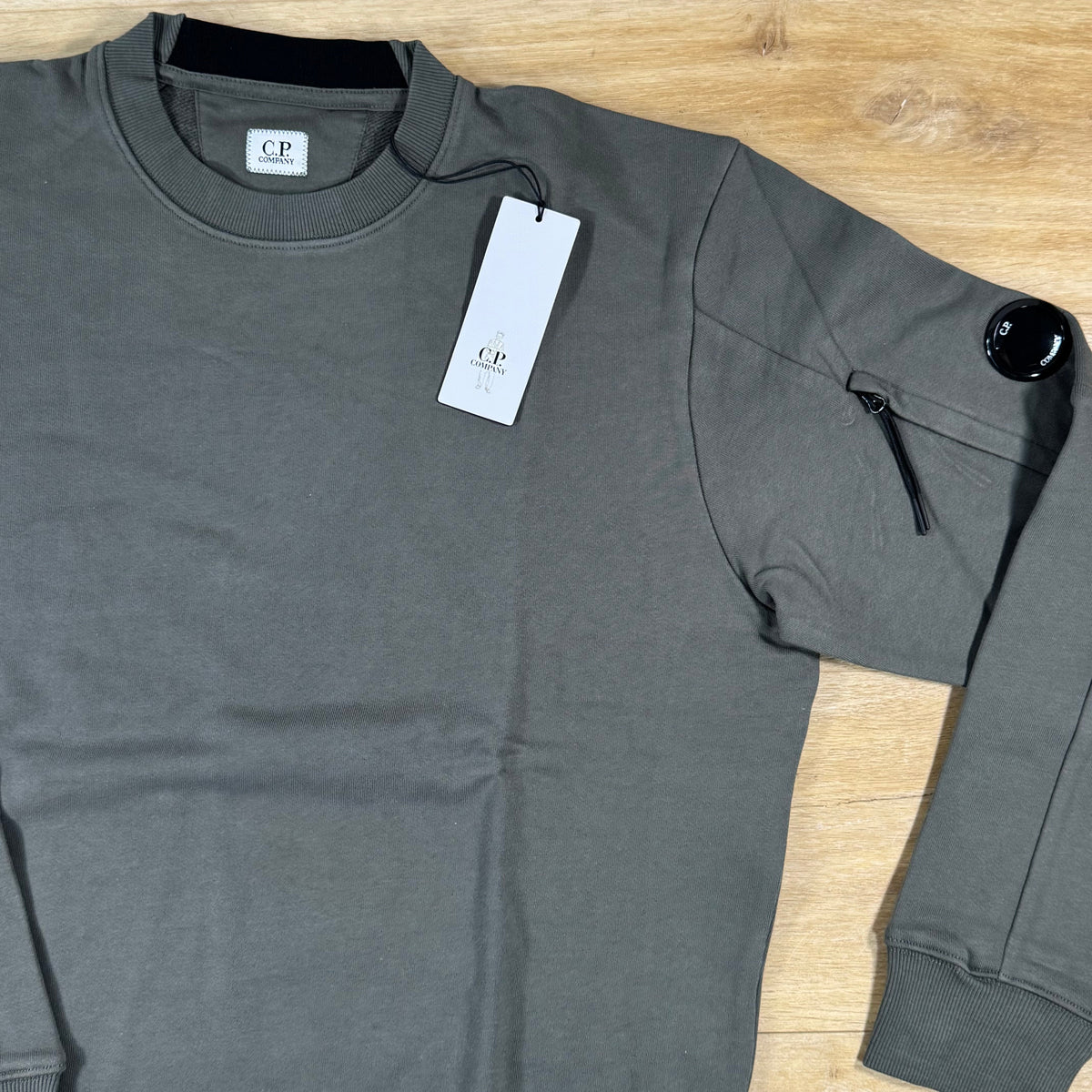 C.P. Company Diagonal Raised Fleece Crewneck Lens Sweatshirt in Gunmetal - Grey