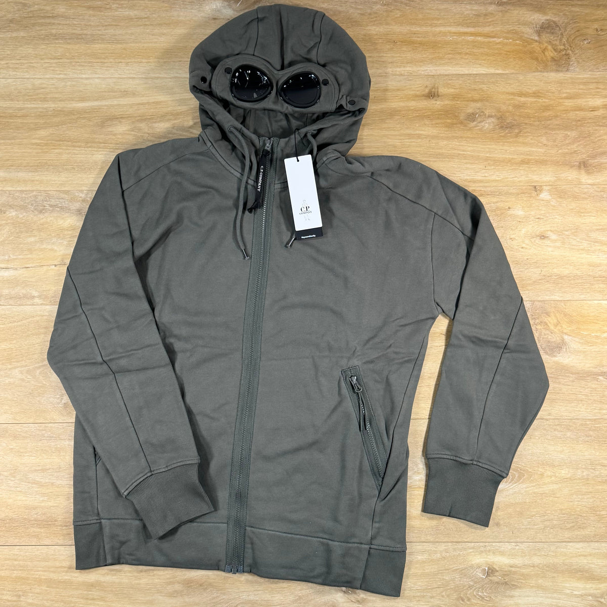 C.P. Company Diagonal Raised Fleece Goggle Hoodie in Gunmetal - Grey