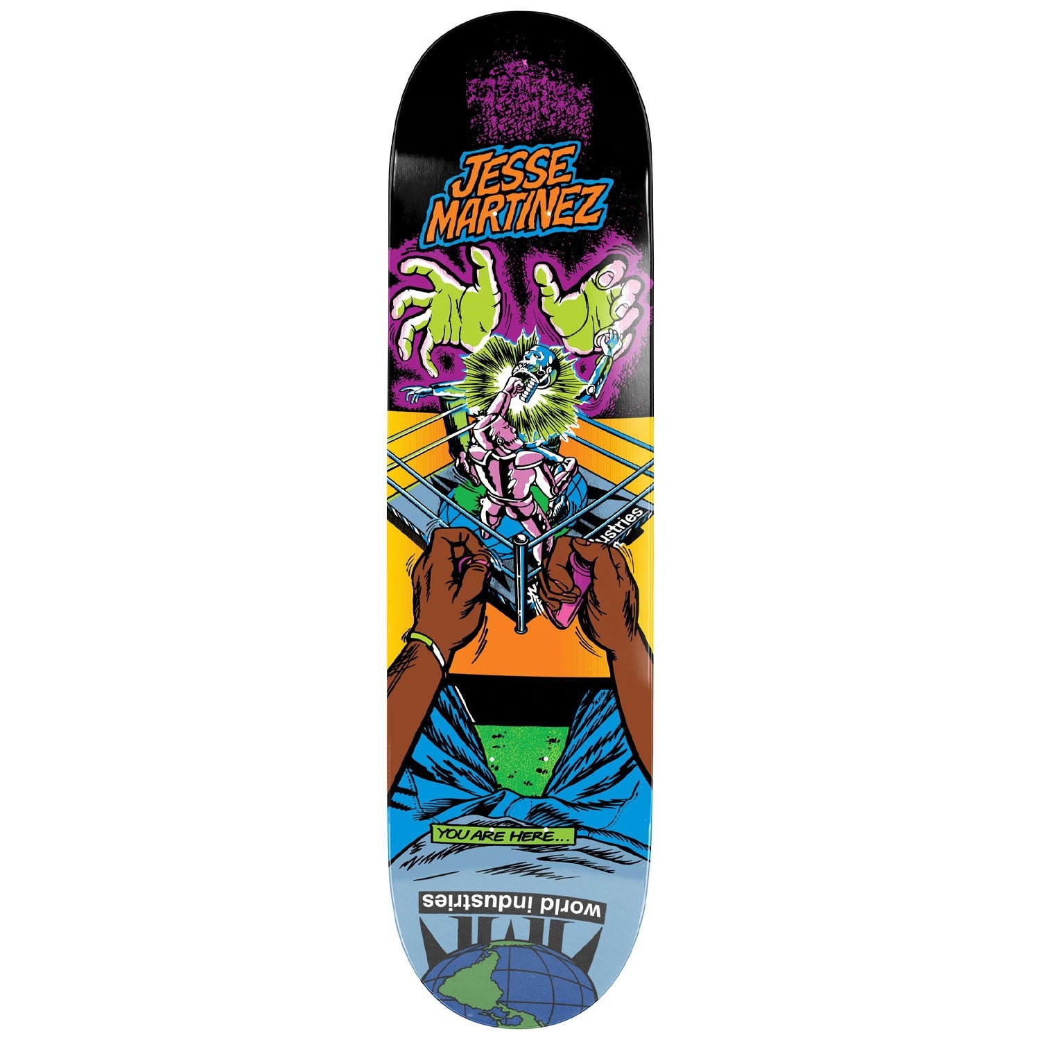 World Industries Skateboard Deck Jesse Martinez Rock em Sock Em Black 8.5" x 32.2"
