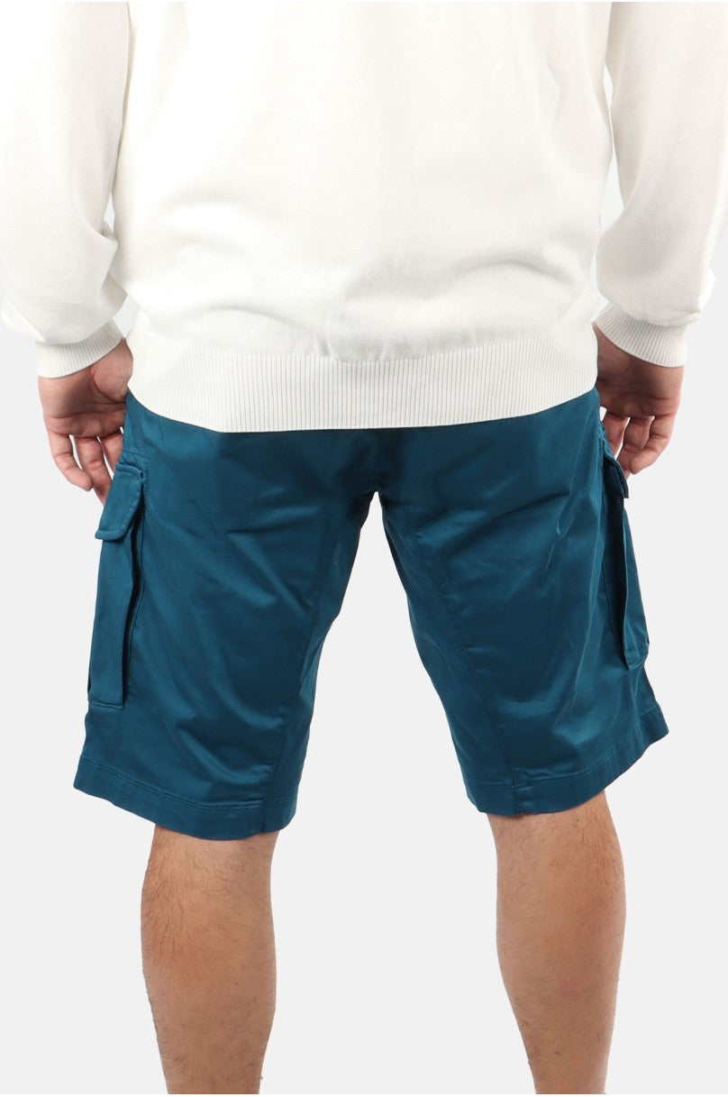 Cp Company 116A Satin Stretch Cargo Shorts In Ink Blue