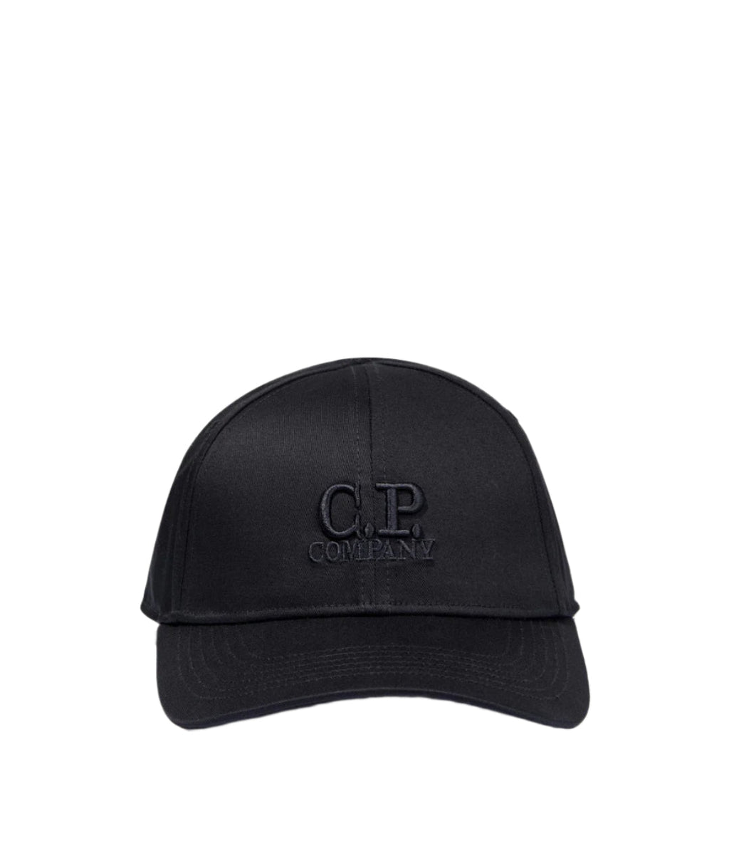 Cp Company Gabardine Logo Cap In Black