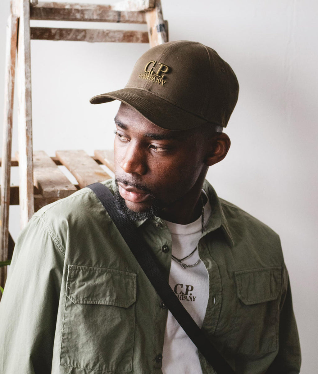 Cp Company Gabardine Logo Cap In Ivy Green
